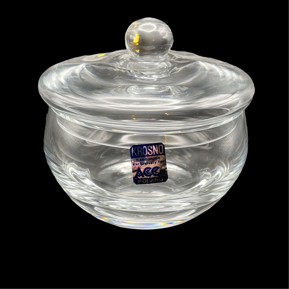 Krosno Poland Glass Lidded Candy Dish / Trinket Jar